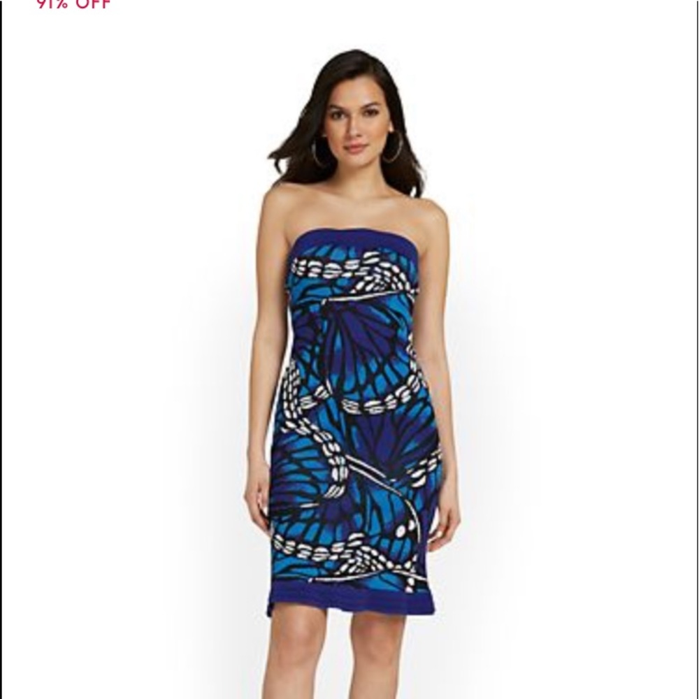 New York & Company Butterfly-Print Strapless Dress